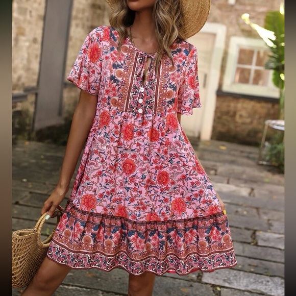 Boho floral print mini dress - Picture 11 of 12